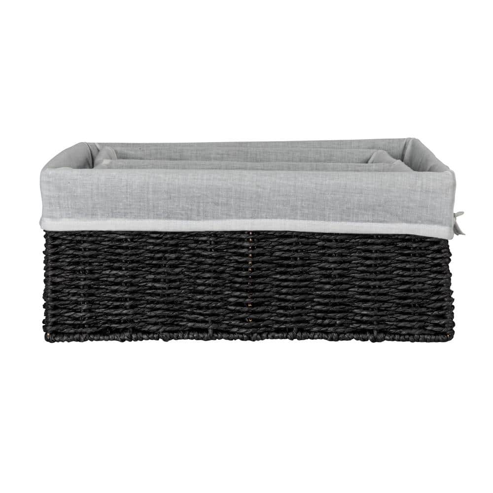 Black Wicker Rectangular Storage Basket Set with Liners