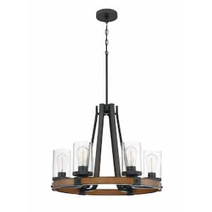 6-Lights Black Wagon Wheel Chandelier with Shaded