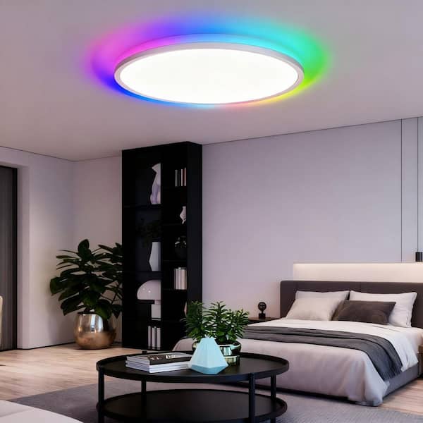 12 in. 28-Watt RGB Selectable LED Flush Mount Ceiling Light, Color Changing Backlight with Remote for Bedroom (2-Pack)