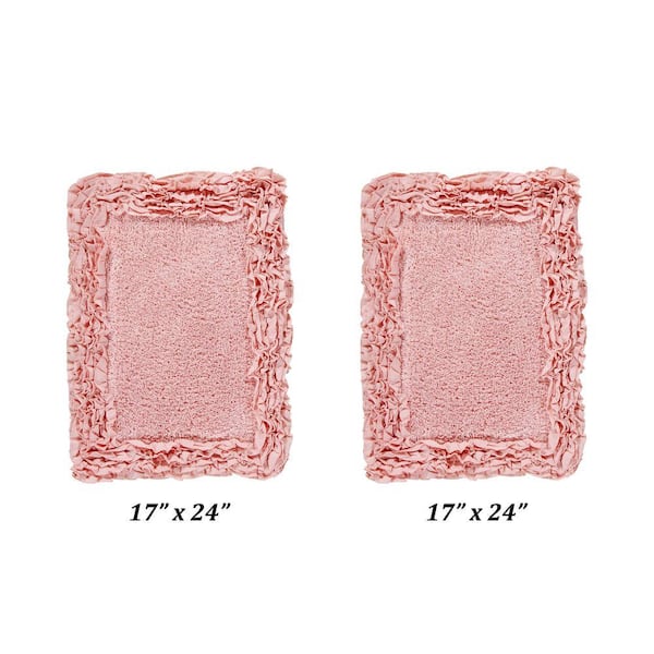 Shaggy Border Collection 2 Piece Pink 100% Cotton Bath Rug Set - (17" x 24" : 17" x 24")