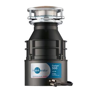 Badger 500 W/C 1/2 HP Continuous Feed Kitchen Garbage Disposal with Power Cord, Standard Series