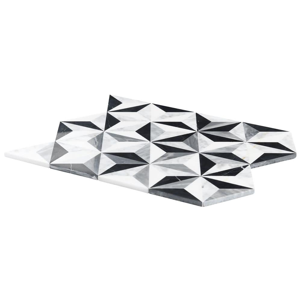 Phantom Black and White Geometric Marble Mosaic Tile