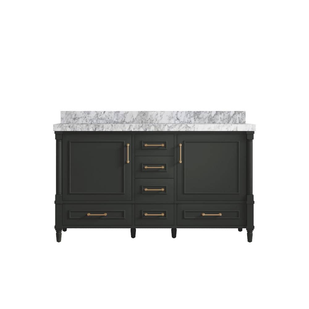 Hudson 60 in. Double Sink Freestanding Black Top Bath Vanity with Carrara Marble Top price history on PriceWatchPro