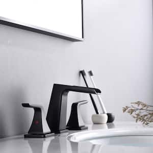 Pome 8 in. Widespread Double Handle Waterfall Spout Bathroom Faucet with Drain kit Included in Matte Black