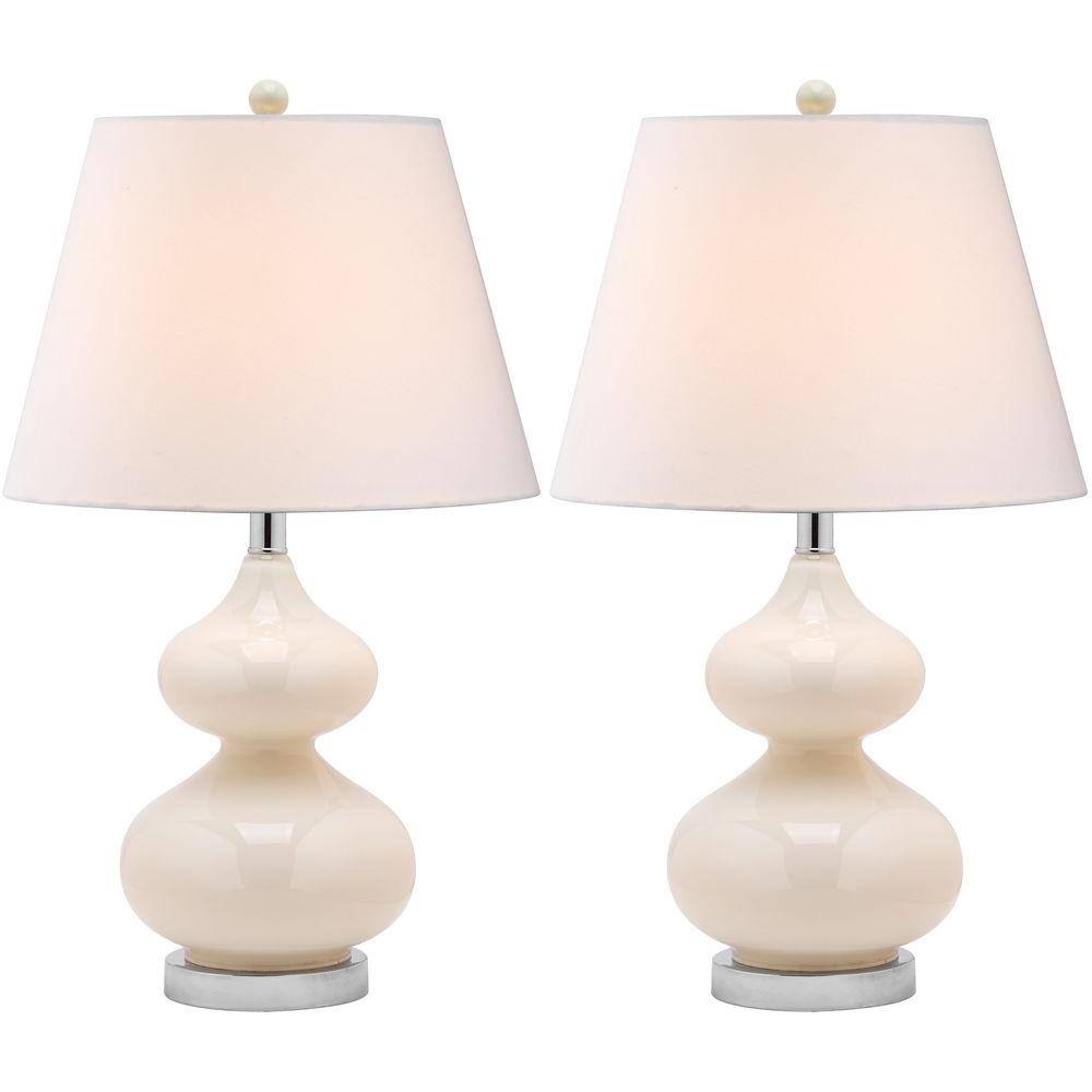 Elegant Pearl White Glass Table Lamp Set with Cotton Shade