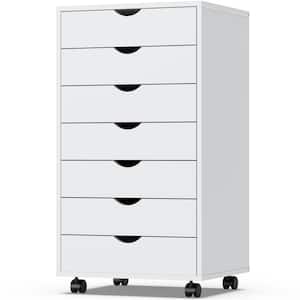 Yolanda 7-Drawer White Wood 19 in. W Office Storage File Cabinet Mobile Under Desk Filing Drawer