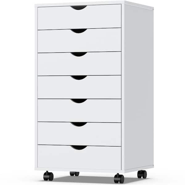 FIRNEWST Yolanda 7-Drawer White Wood 19 in. W Office Storage File Cabinet Mobile Under Desk Filing Drawer