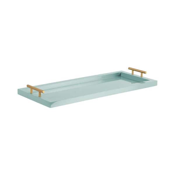Halsey Blue Rectangle Wooden 24 in. Decorative Tray