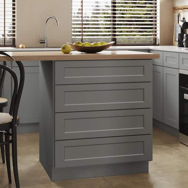 Hausvita 30 in. W x 24 in. D x 34.5 in. H in Shaker Grey Plywood Ready to Assemble Kitchen Base Cabinet with 4 Drawers