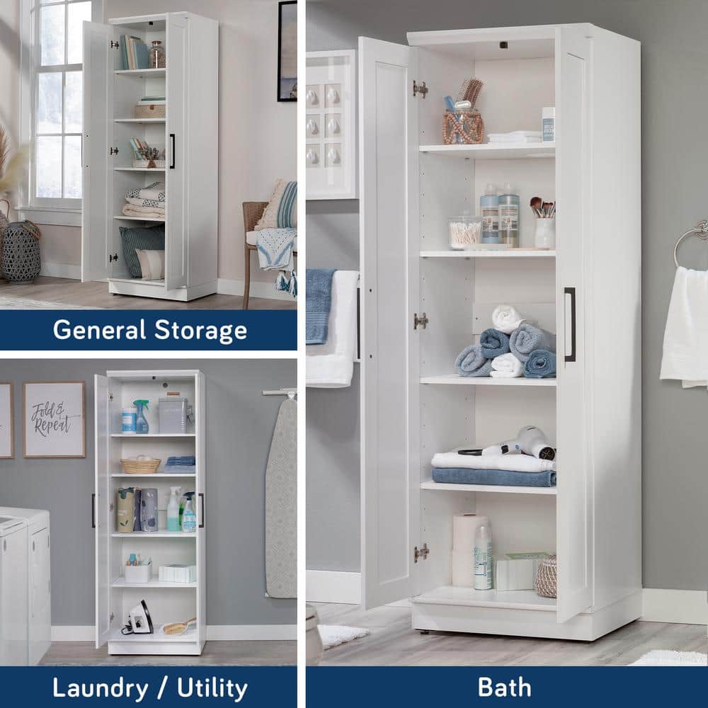 Soft White MDF Lockable Cabinet with 4 Adjustable Shelves