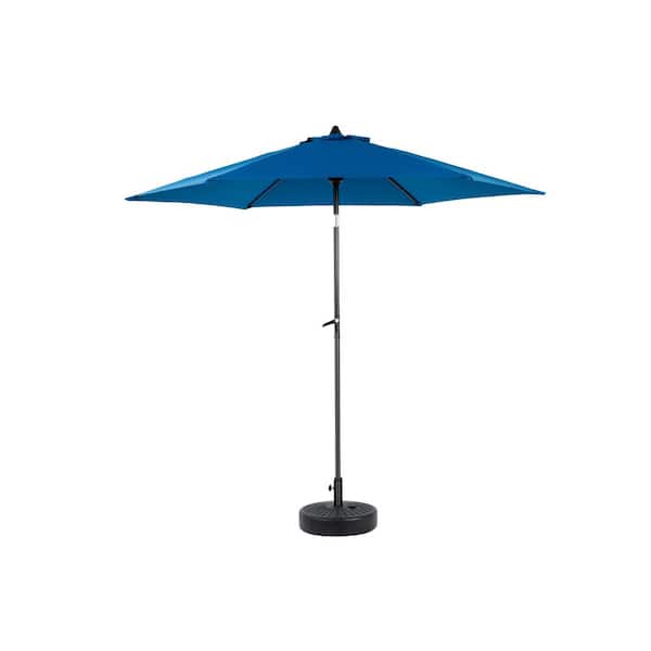9 ft. Steel Outdoor Patio Umbrella in Market Style with Push Button Tilt and Crank Dark Blue