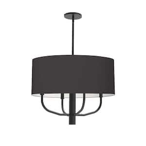 Eleanor 4-Light Matte Black Shaded Chandelier with Black/White Fabric Shade
