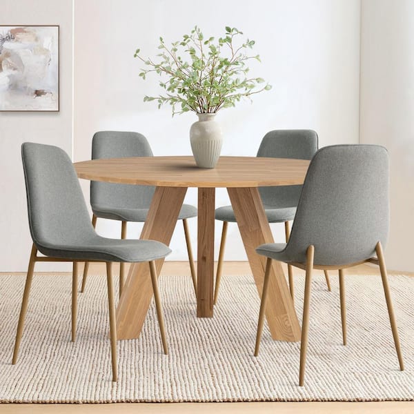 LAOTIES Linen Dining Chair with Oak Metal Legs (Set of 4)