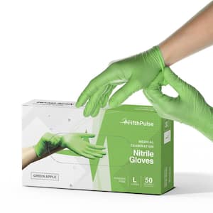 Large Nitrile Exam Latex Free and Powder Free Gloves in Green - Box of 50