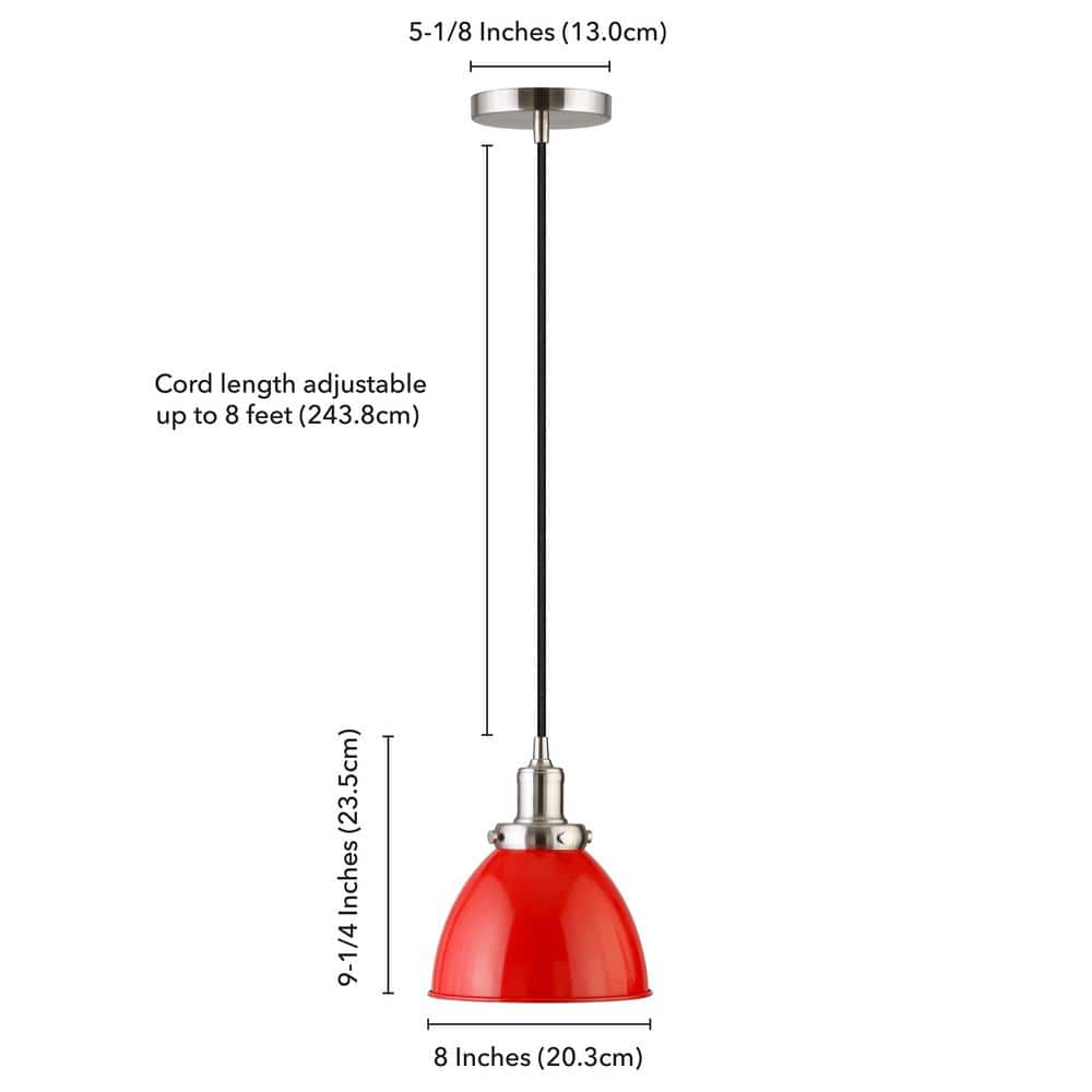 Polished Nickel 8" Red Metal Bowl Pendant Light