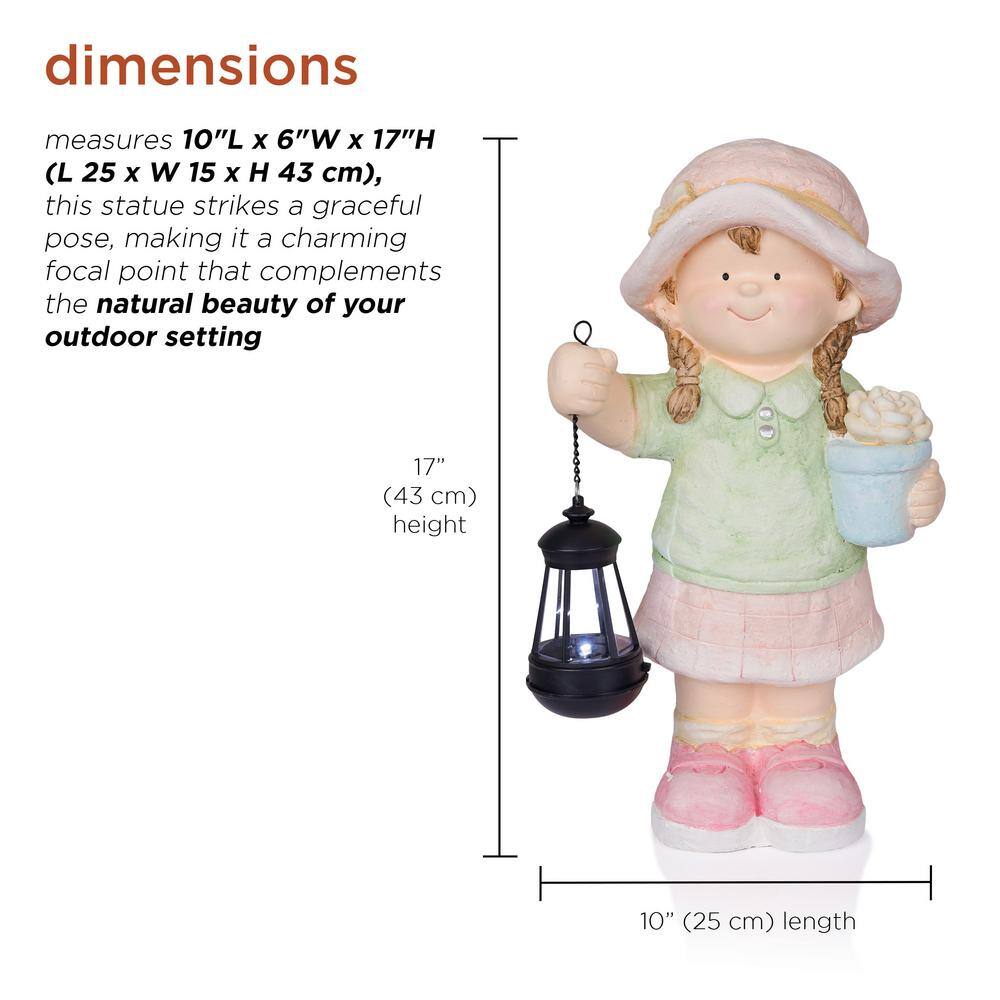 17" Tall Girl Holding Lantern Solar LED Light Statue