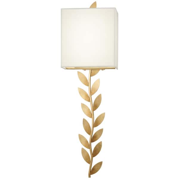 Metropolitan Arbor Grove 1-Light Ardent Gold Leaf LED Wall Sconce with White Linen Shade