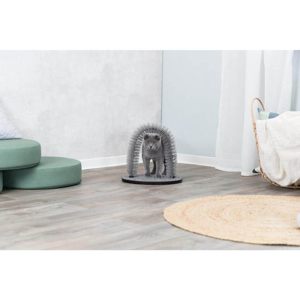 Gray Carpet Cat Scratcher with Self Grooming Arch