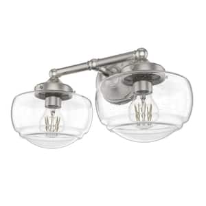 Saddle Creek 16.25 in. 2-Light Brushed Nickel Vanity Light with Clear Seeded Glass Shades