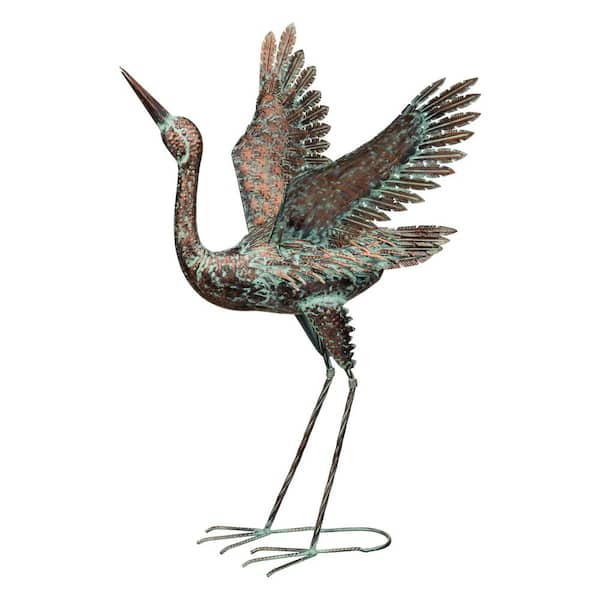 Regal Art & Gift 38 in. Green Patina Crane - Wing Up