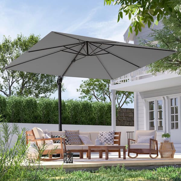 JOYESERY 10 x 8 ft. Metal Rectangle Cantilever Patio Umbrella Solution-Dyed Fabric and 360° Rotation System in Gray