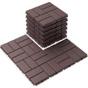 Afoxsos 12 ft. x 12 ft. Plastic Interlocking Deck Tiles Waterproof in Dark Brown (9 Per Pack)