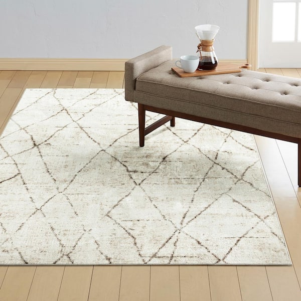 Treasure Alan Beige/Brown 6 ft. x 9 ft. Geometric Machine Washable Runner Area Rug