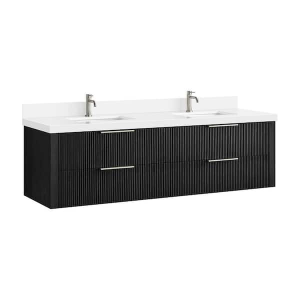 Barcelona 72 in.W x 22 in.D x 21.7 in.H Double Sink Bath Vanity in Oak Weathered Black with Pure White Quartz Stone Top