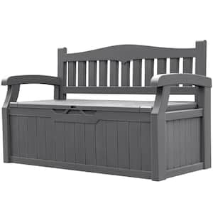 80 Gal. Gray Outdoor Storage Bench Plastic Deck Box with Back and Armrest