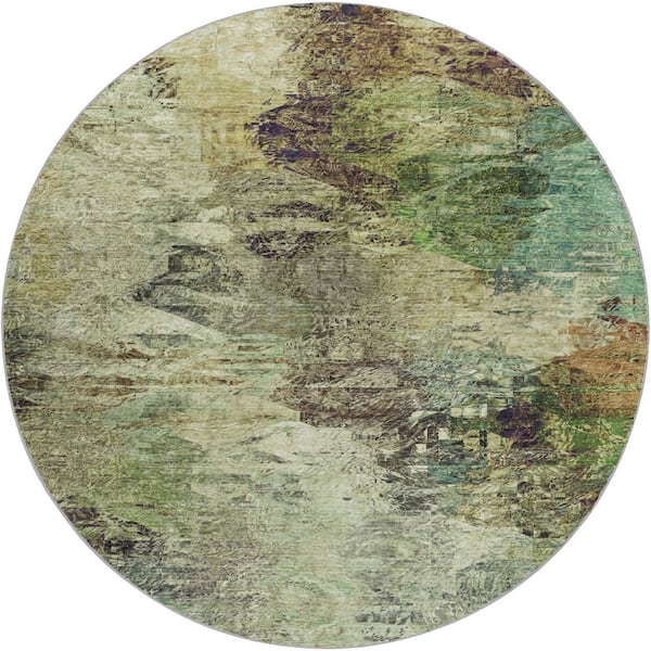 Dream Shag Premium Machine Washable Abstract ADS592 Beige 8 ft. x 8 ft. Round Rug