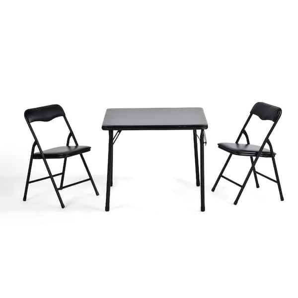 TAGE 3-Piece Folding Table and Chair Set with Padded Seats, Floor-Protecting Design, for Kids and Teens in Black