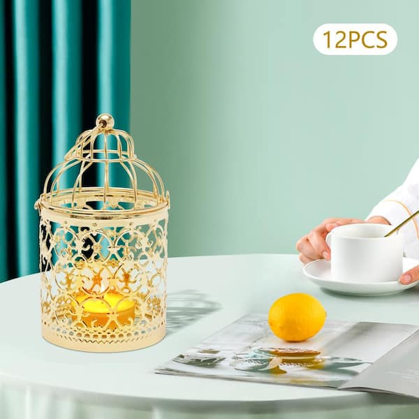 Sziqiqi Gold Candle Lanterns Decorative Birdcage for Wedding - Large Rustic  Bird Cage Lanterns Metal Pillar Candle Holder Flower Arrangement for