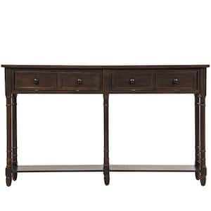 Extra Long Console Table Retro Sofa Table Console Table with Storage Drawers and Bottom Shelf for Living Room, Espresso