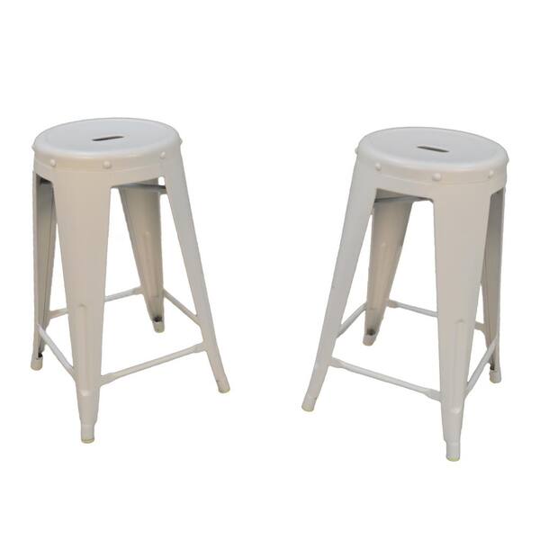 Carolina Cottage Ezra 24 in. White Metal Stacking Stool (Set of 2)