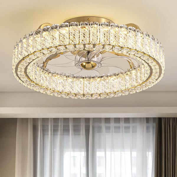 20 in. Indoor Golden Crystal Low Profile Ceiling Fan with Bright White Integrated LED and Remote Included