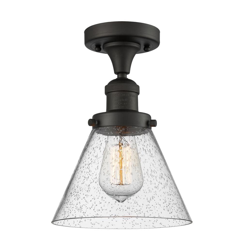 Cone 7.75 in. 1-Light Oil Rubbed Bronze Semi-Flush Mount with Seedy Glass Shade price history on PriceWatchPro