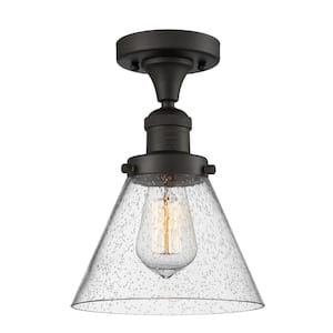 Cone 7.75 in. 1-Light Oil Rubbed Bronze Semi-Flush Mount with Seedy Glass Shade