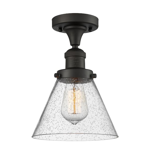 Innovations Cone 7.75 in. 1-Light Oil Rubbed Bronze Semi-Flush Mount with Seedy Glass Shade