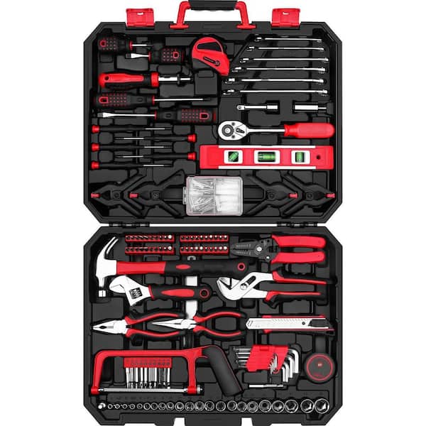 Red High-Grade Steel 228 Piece Home Tool Kit, Household Basic Repair Tool Set Comes with Plastic Storage Case