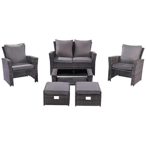 Unbranded Modern 6-Piece Plastic Patio Conversation Set with Gray Cushion