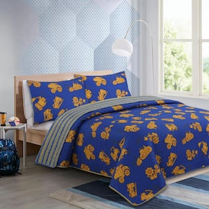 Construction Trucks 2-Piece Blue Twin Size Microfiber Quilt Set