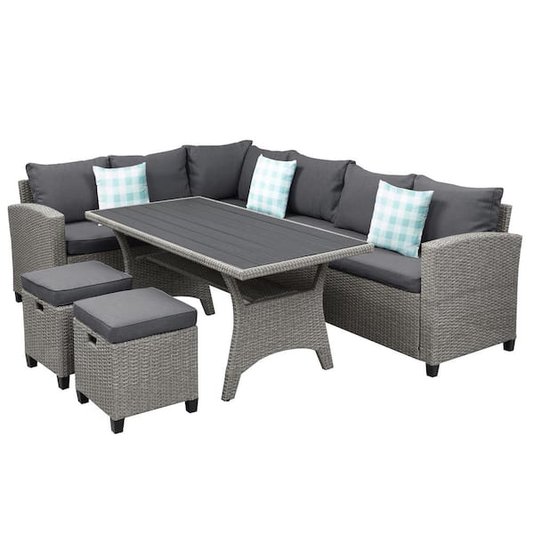 maocao hoom Gray 5-Piece Wicker Patio Conversation Set with Gray Cushions