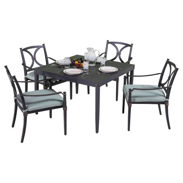 RST Brands Astoria 5-Piece Patio Cafe Dining Set with Bliss Blue Cushions
