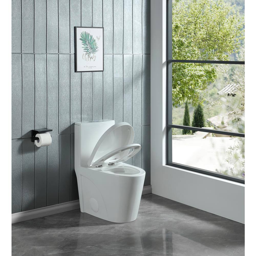 Glossy White Elongated One-Piece Dual Flush Toilet