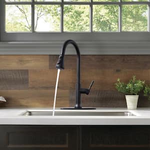Single Hole Single-Handle Pull-Down Sprayer Kitchen Faucet with Touch Sensor and Rocker Switch in Matte Black