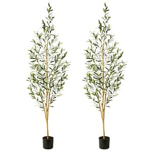 84 in. Olive Artificial Tree in Black Pot (2 Pack)