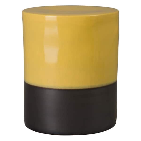 2-Tone 22 in. H Semi Glossy Glaze Mustard Yellow Round Ceramic Garden Stool