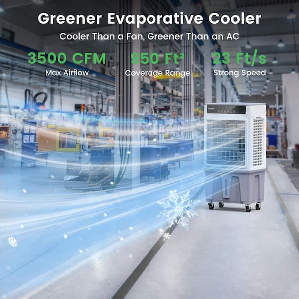 Gray 3450 CFM 3-Speed Portable Evaporative Cooler for 950 sq. ft. with Touch Panel and Remote Control for Garage, Yard