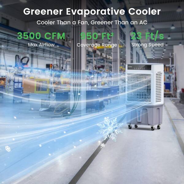 Gray 3450 CFM 3-Speed Portable Evaporative Cooler Up to 950 sq. ft. with Touch Panel, Remote Control for Garage, Yard