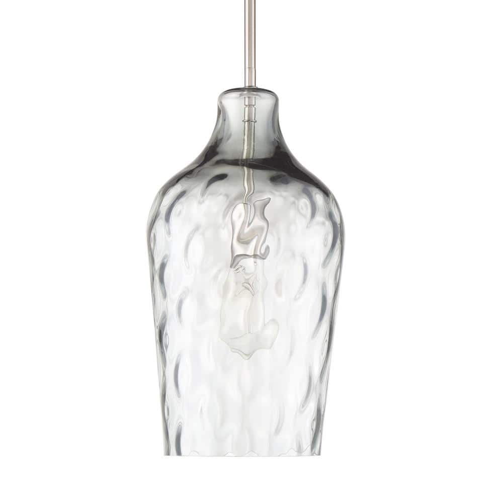 Clear Hammered Glass Mini Pendant Light with Brushed Nickel Finish